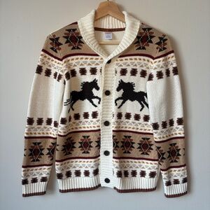 Boys Horse Cardigan - Western Skies - White Size 10